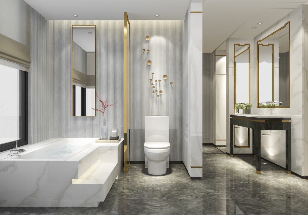 3d rendering luxury modern design bathroom and toilet